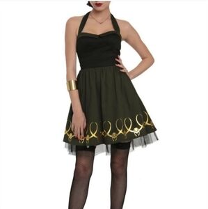 Marvel Her Universe Women's S/M Green Black Gold Halter Dress